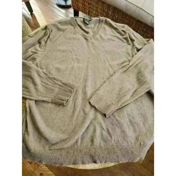 Eddie Bauer Cotton Cashmere Sweater Mens XL Long Sleeve V Neck Lightweight Brown - Picture 7 of 7